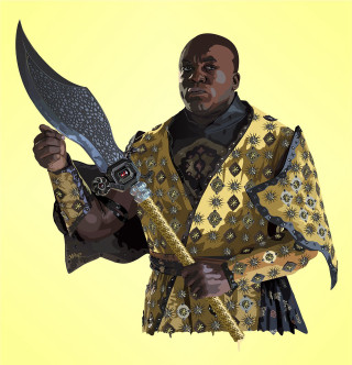 Man knife bird yellow background - bruce onobrakpeya free wallpaper