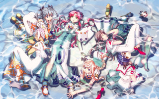 Anime girls floating pool arms - leg free wallpaper