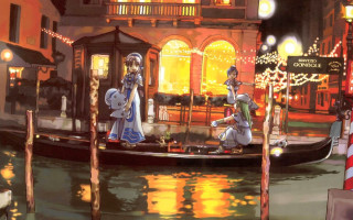 Couple boat canal night christmas - a christmas tree in the background free wallpaper