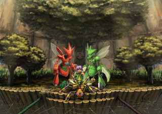 Cartoon characters sitting ledge forest - official art free wallpaper for desktop