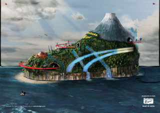 Floating island waterfall scenery nature - floating free wallpaper