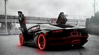 Black red sports car open 2 - a foggy sky free wallpaper