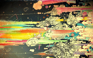 People horses rainbow background stars - a drawing of a group free wallpaper