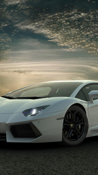 White sports car parked road 2 - cloudy free wallpaper for mobile