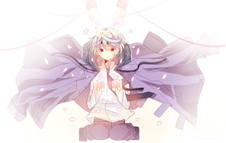 Woman white hair purple cape - a stool free wallpaper