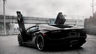 Black sports car parked side - the door open free wallpaper