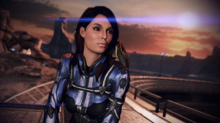 Woman futuristic suit sunset bridge - a sunset background free wallpaper