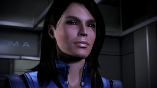 Woman blue leather dark room - mass effect free wallpaper for desktop
