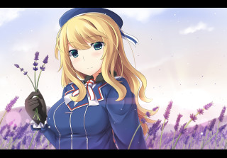 Anime girl blue uniform flower - a blue uniform holding free wallpaper