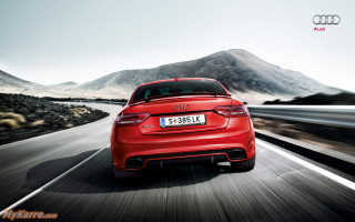 Red car driving road mountains 5 - a white cloud free wallpaper