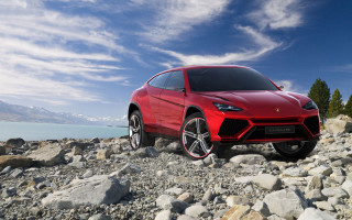 Red sports car rocky beach 2 - a rocky beach next free wallpaper