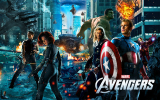 Avengers city skyline fireball explosion - a group of avengers characters free wallpaper
