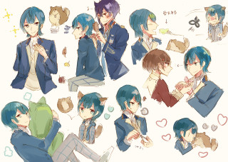 Anime characters expressions faces body - lineart free wallpaper for desktop