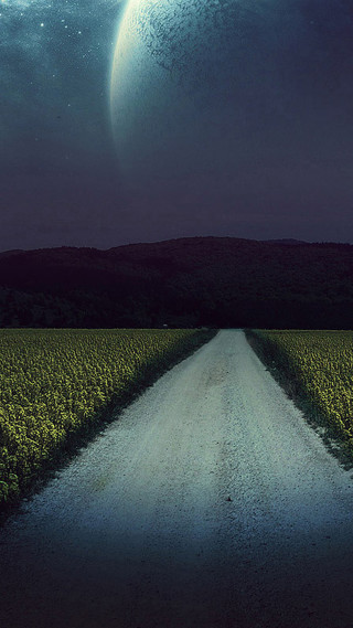 Road field moon sky distant - a road free wallpaper for mobile