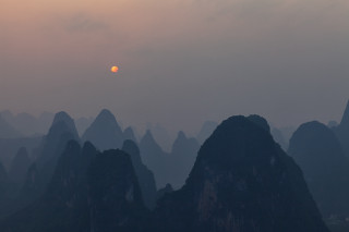Mountain range sunset hazy sky 2 - dai xi free wallpaper