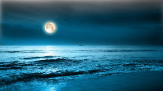 Full moon ocean night boat - a boat in the distance free wallpaper