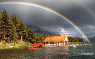 Rainbow lake boat dock house - over a lake free wallpaper