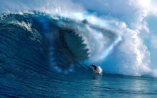 Man riding wave surfboard ocean 17 - a matte painting free wallpaper