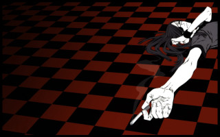 Woman long hair lying checkered - floor free wallpaper for desktop