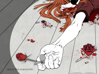 Woman knife blood rose drawing - a drawing of a woman holding free wallpaper