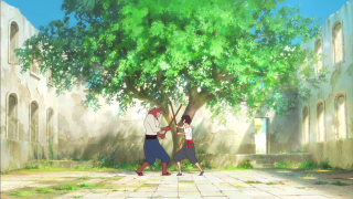 Couple people tree courtyard stone - a large tree free wallpaper