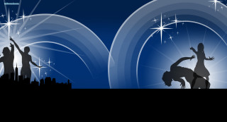 Dancing couple night sky stars - the background and a city skyline free wallpaper