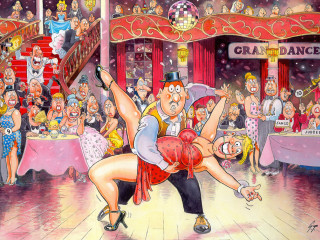 Couple dancing ballroom crowd watching - lifelike free wallpaper