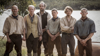 Men water trees boat group - australian tonalism free wallpaper for desktop