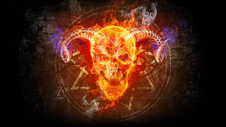 Skull horns fire pentagram symbol - arcane free wallpaper for desktop