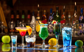 Colorful drinks bar counter bottles - a bar free wallpaper