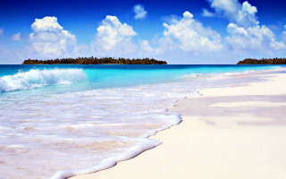 Beach wave island trees distance - a small island in the distance free wallpaper for desktop