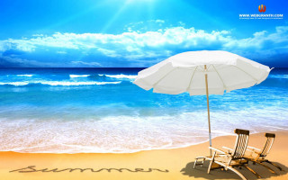 Beach chair umbrella sand ocean - summer free wallpaper