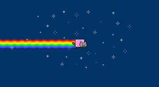 Computer game rainbow cat blue - pixel art free wallpaper