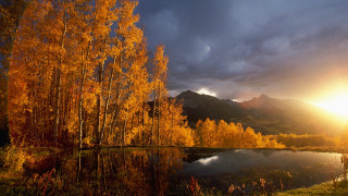 Lake trees sun clouds mountains - the cloud above free wallpaper