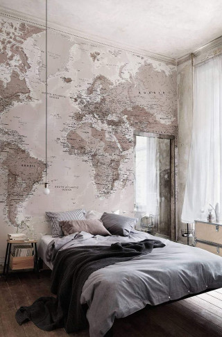 Bedroom map bed gray comforter - free landscape wallpaper for mobile