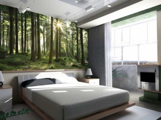 Bedroom forest mural bed environmental - a bedroom free wallpaper