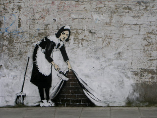 Woman sweeping floor broom painting - banksy free wallpaper
