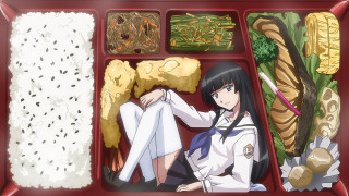 Tray food girl sitting crossed - a tray free wallpaper