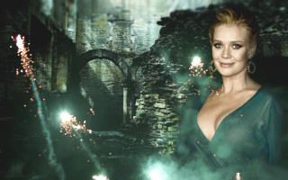 Woman green dress castle fireworks - a green dress free wallpaper