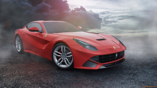 Red sports car smoke parking - the back of its free wallpaper