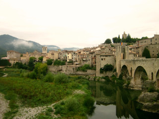 River bridge castle pagoda forest - hillside free wallpaper for desktop
