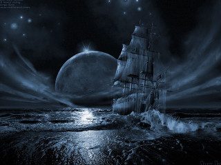 Gothic ship ocean night fullmoon - dark atmosphere free wallpaper