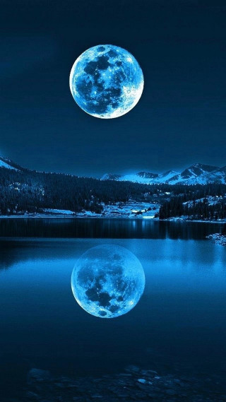 Full moon lake mountains night - a full moon free wallpaper for mobile