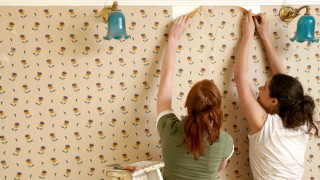 Women fixing wallpaper blue lights - annabel kidston free wallpaper for desktop