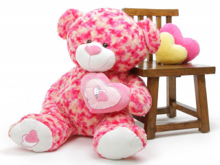 Pink teddy bear wooden chair - the back of the chair free wallpaper