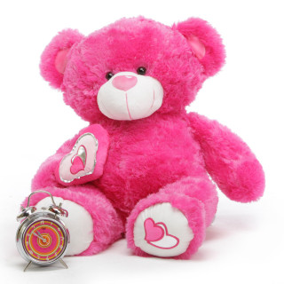 Pink teddy bear heart clock - free valentines wallpaper for tablet