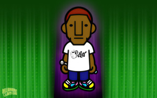 Cartoon man white shirt blue - a green wall free wallpaper