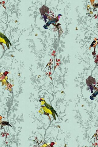 Birds flowers blue green pattern - a wallpaper free wallpaper for mobile