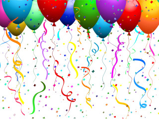 Balloons streamers confetti floating air 2 - free happy birthday wallpaper