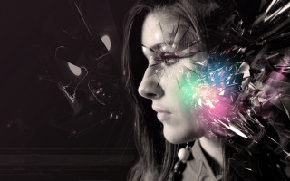 Colorful light woman black background - cybernetic free wallpaper for desktop